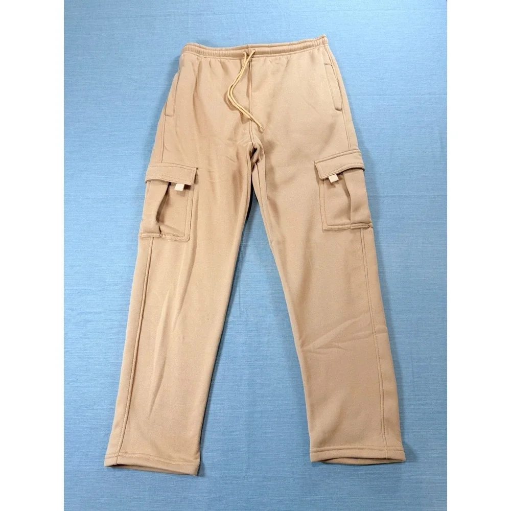 Unbranded Tan Khaki Cargo Sweatpants Mens Medium Fleece Lined Joggers Streetwear